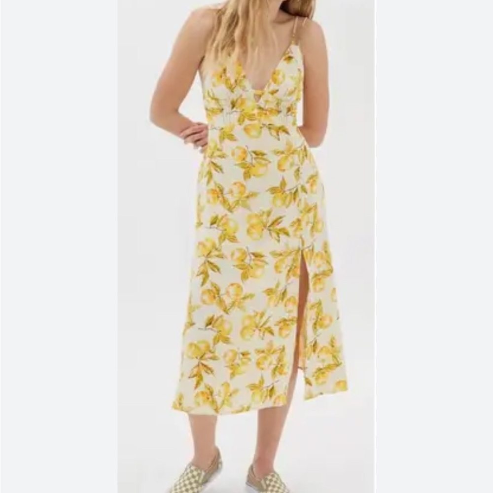 Urban Outfitters first sight lemon midi dress yellow and cream size small